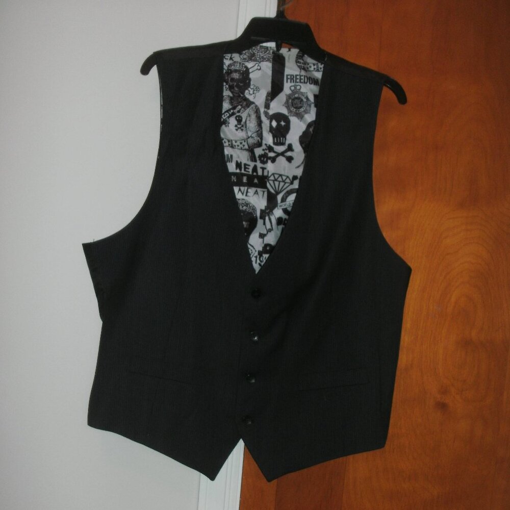 BILLY LONDON Fine Pinstripe Black Vest with Punk Goth British Lining size XL